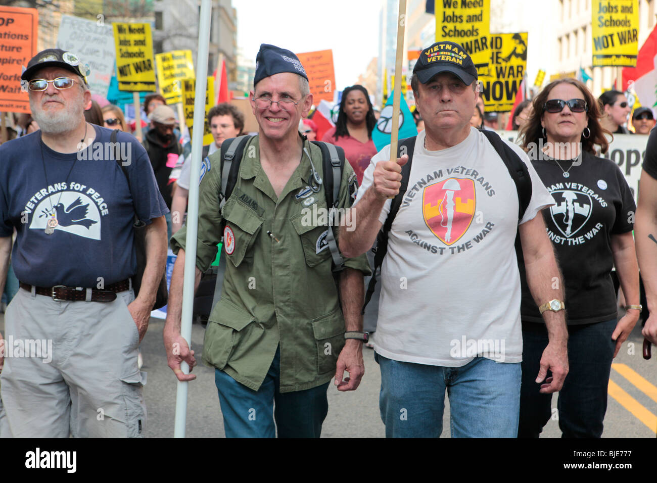 Vietnam Veterans against the war marching Anti-war protest. March On Washington. March 20, 2010 Stock Photo