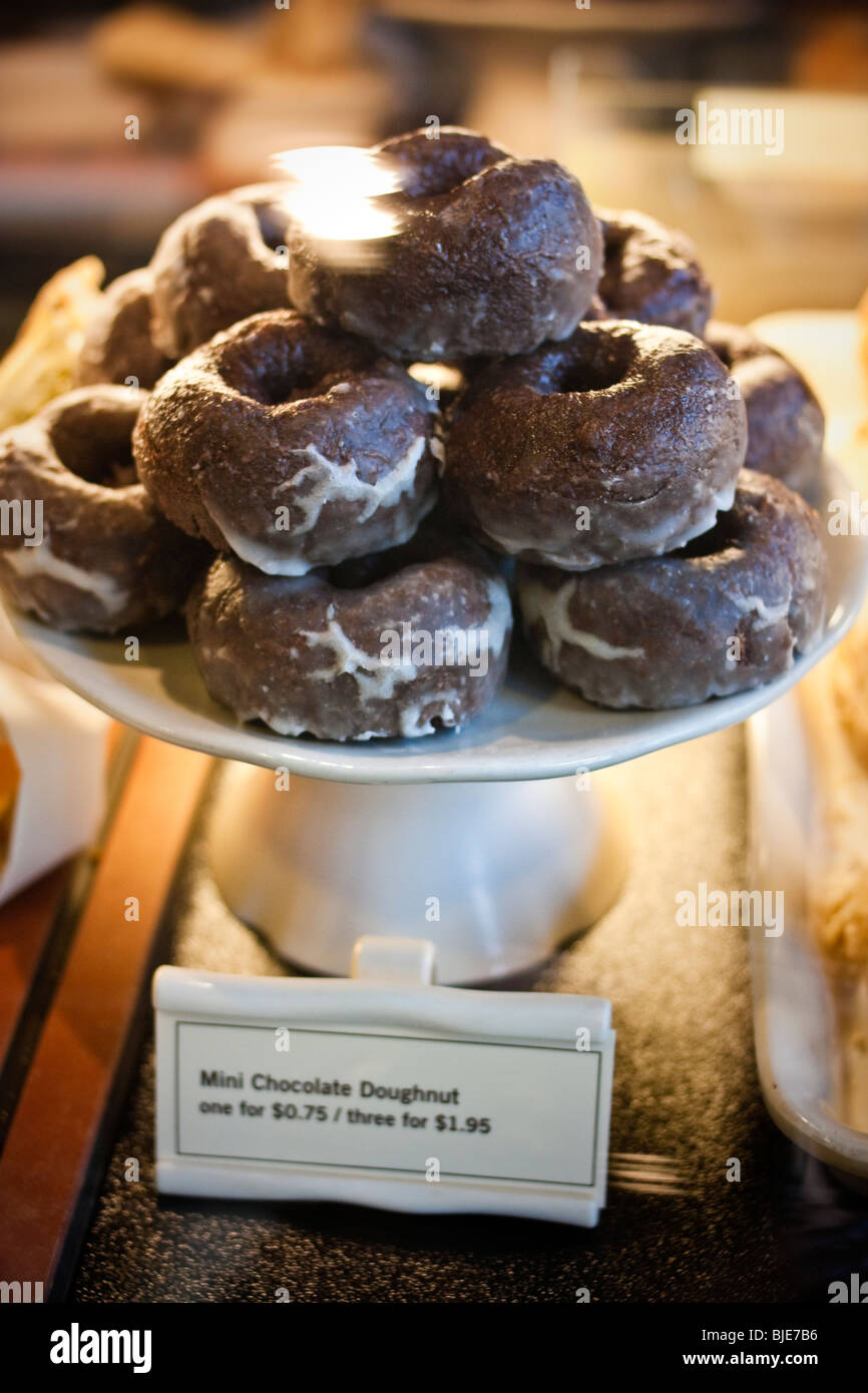 Mini chocolate doughnuts from Starbucks, Canada Stock Photo