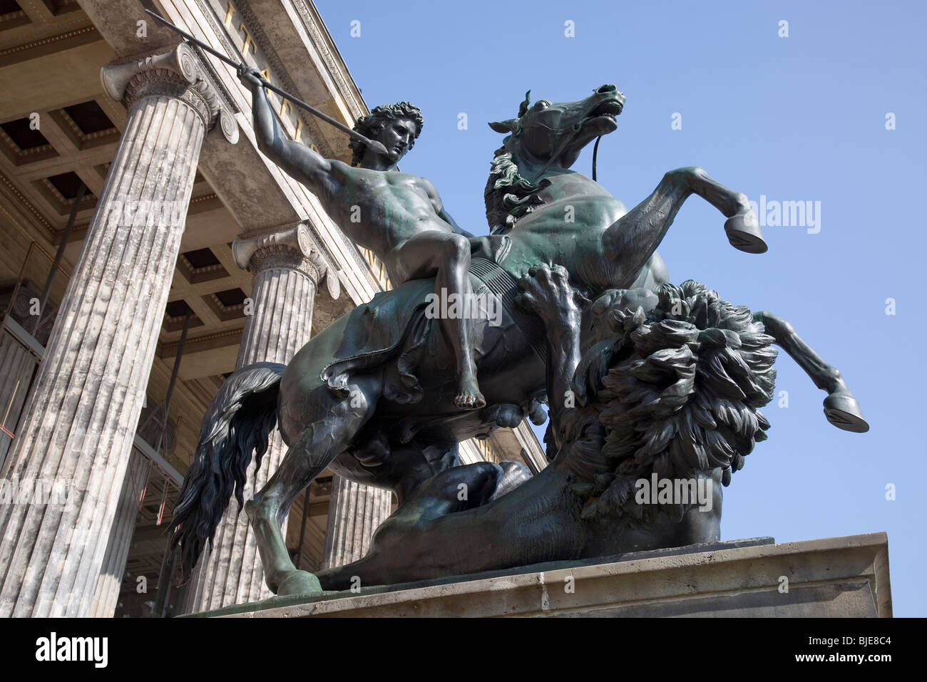 Lion Fighter statue by Albert Wolff outside Altes Museum, Berlin, Germany Stock Photo
