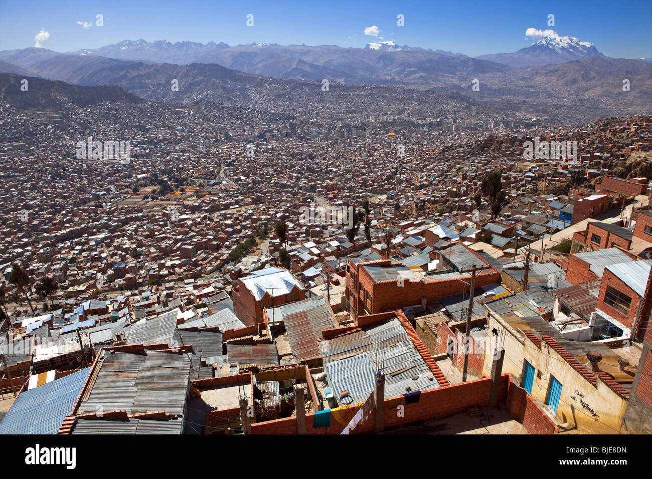 View of La Paz and  from El Alto suburb, favela, Bolivia, South America Stock Photo