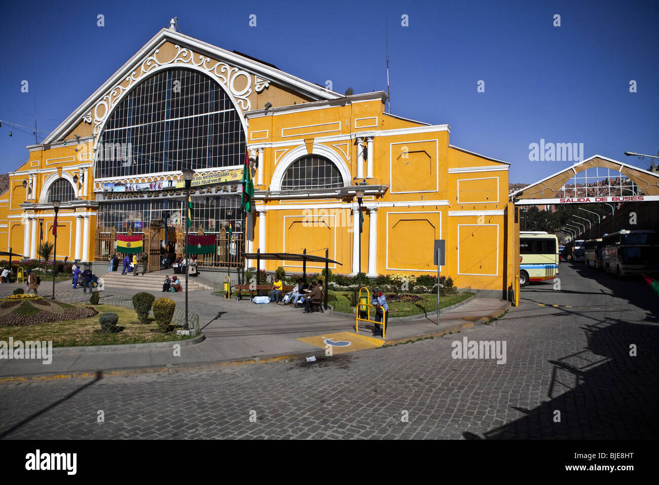 Bus terminal station in central (terminal de buses) La Paz, Bolivia, Altiplano, Andes, South America Stock Photo