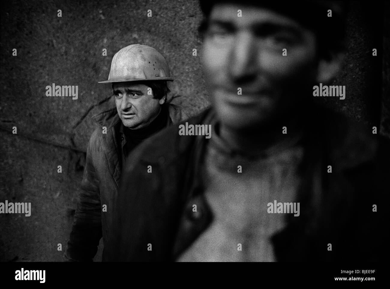 Workers in the Carbosin Plant. Copsa Mica, Romania. February 1990. Stock Photo