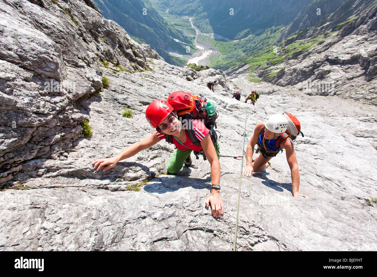 Mountaineer climbing on a mountain in the Berchtesgaden Alps, Bavaria