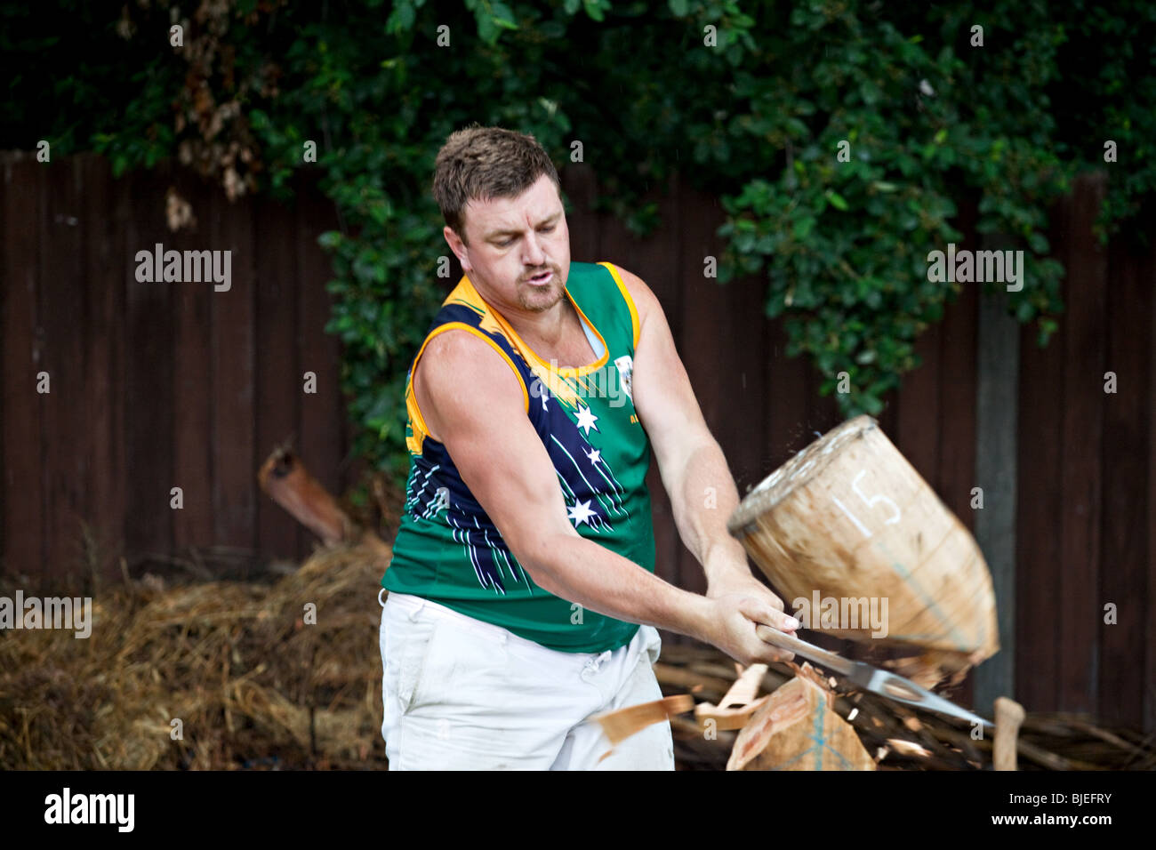 Lumberjack wood chopping competition,Swifts Creek, Snowy Mountains National Park, Australia Stock Photo