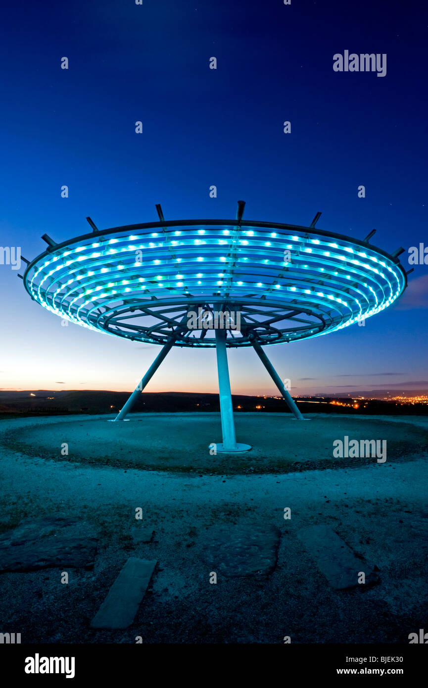 The Halo Panopticon at Night, Top o' Slate, Near Rossendale, Lancashire, England, UK Stock Photo