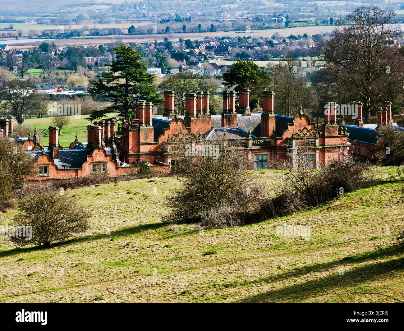 The exterior of a Stately Home. england midlands warwickshire the hills country park