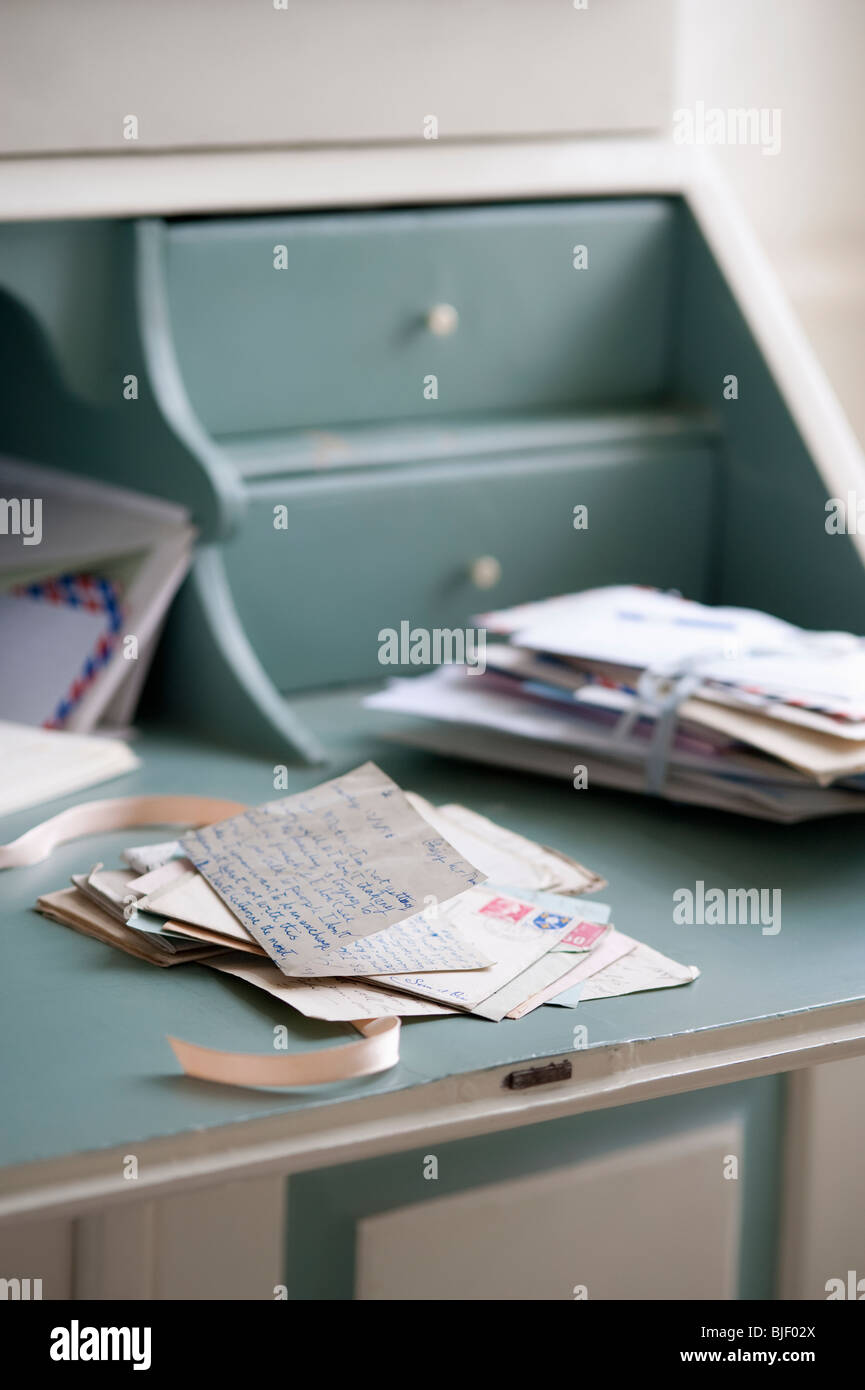Letters on writing desk Stock Photo Alamy