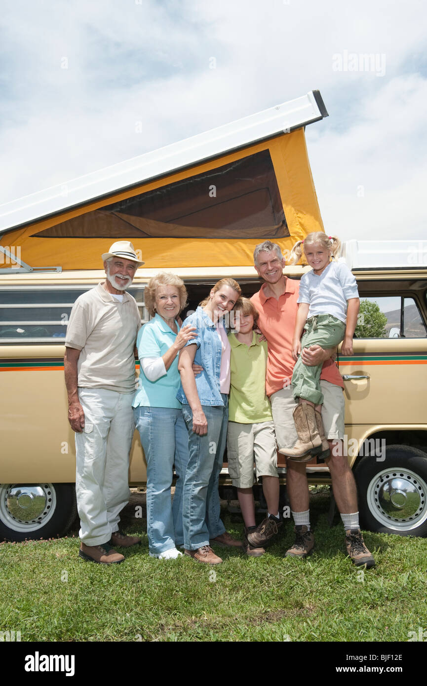 Three generational family with campervan Stock Photo - Alamy
