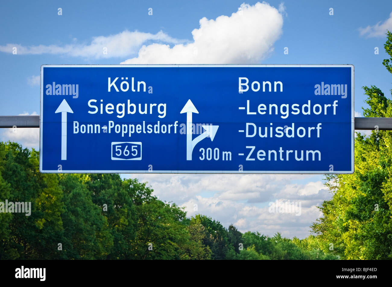 German autobahn motorway direction overhead gantry road signs in Germany, Europe Stock Photo