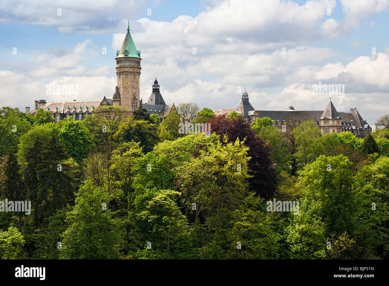 Luxembourg City, - BCEE bank building across the Petrusse valley Stock Photo