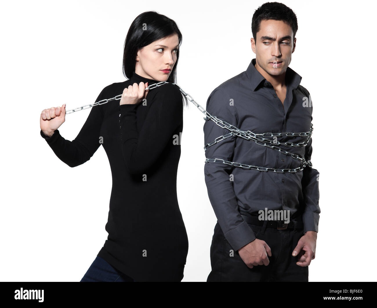 Woman Binding Man Chain On Cut Out Stock Images And Pictures Alamy