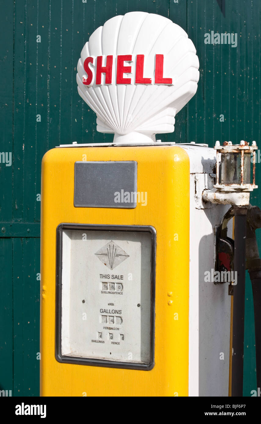 Old Fashioned Shell Petrol Pumps Stock Photo
