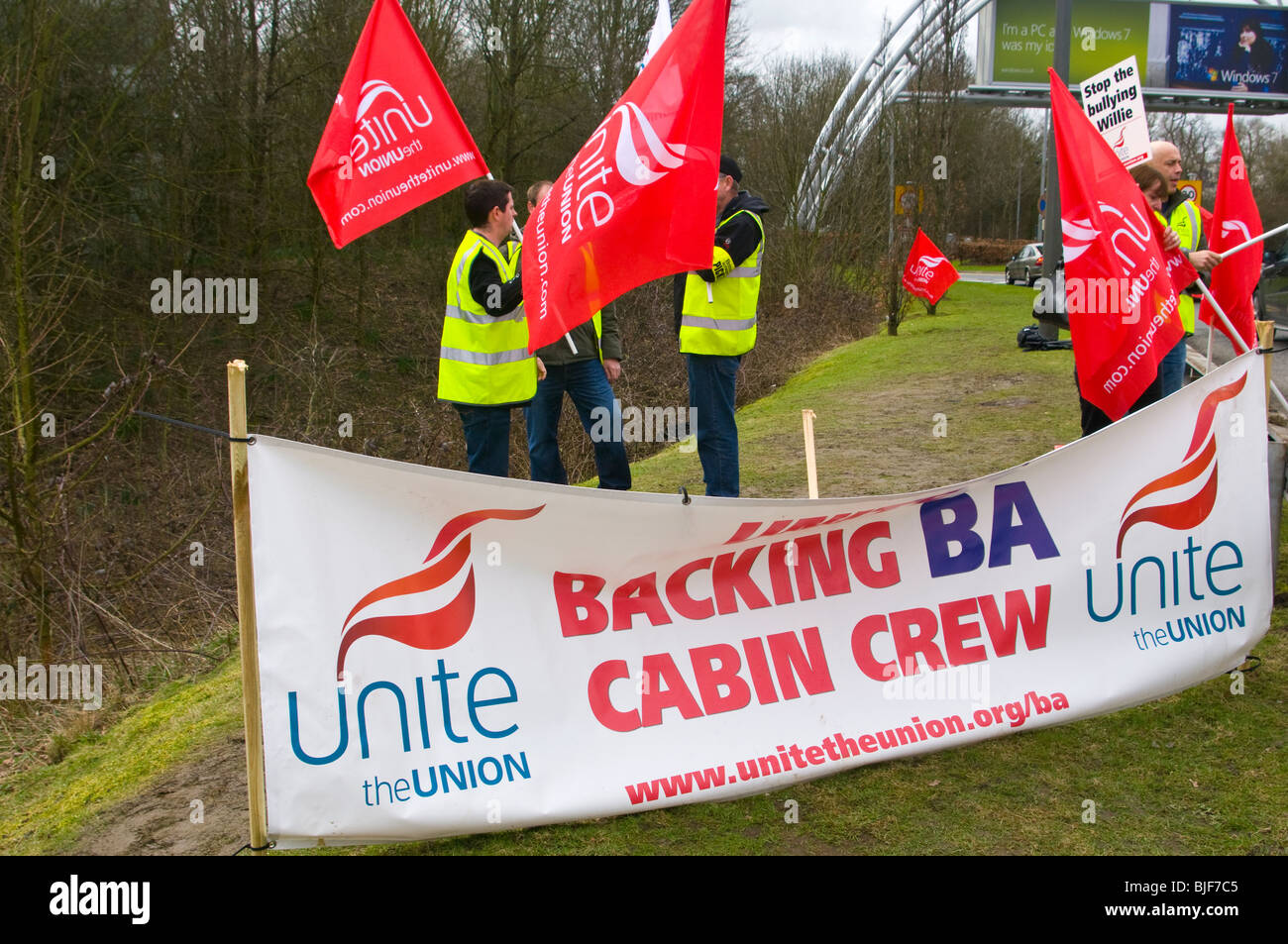 Unite Union Picket Line At The Entrance To Gatwick Airport Stock Photo