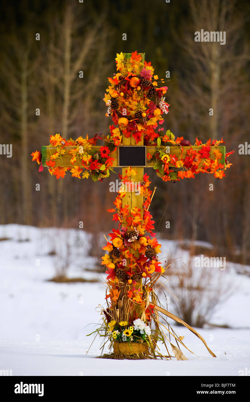 A decorated wooden cross Stock Photo