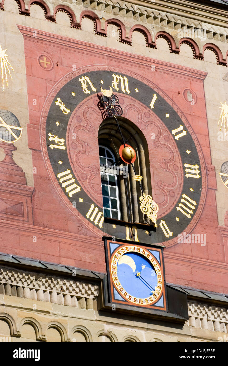 Church of St. Michael showing the historic Clock Face (detail), Schwäbisch Hall, Baden-Württemberg, Germany, Europe Stock Photo
