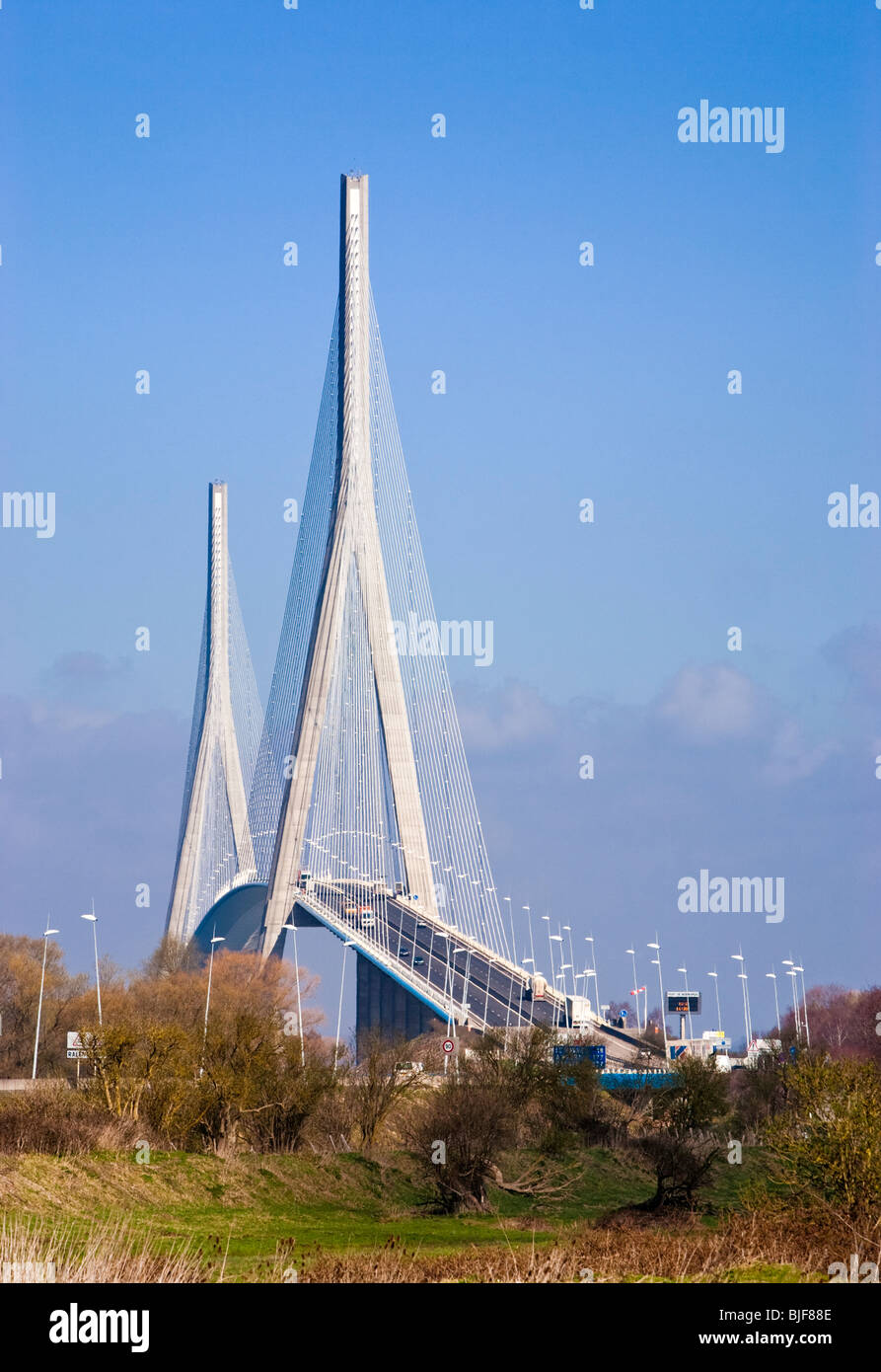 Pont de Normandie suspension bridge over the River Seine at Le Harve