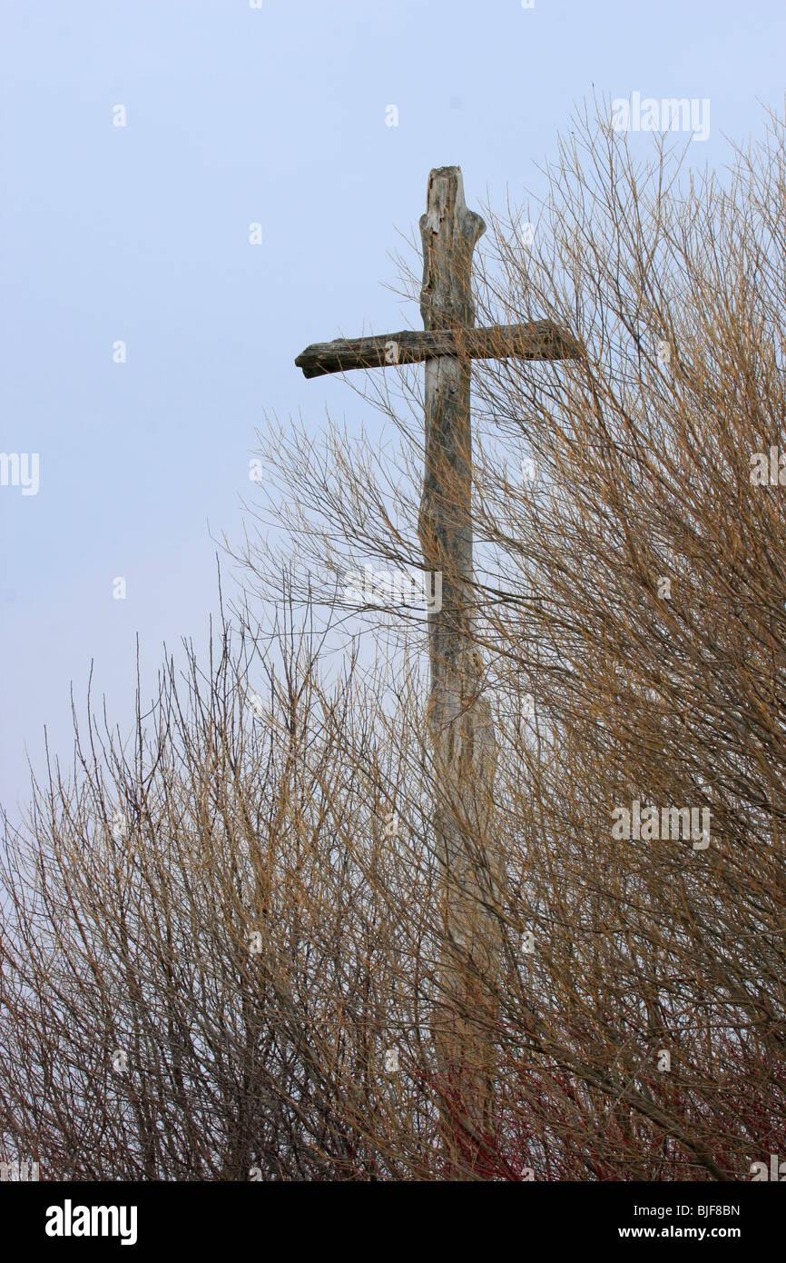 old roadside cross in the east Poland Stock Photo