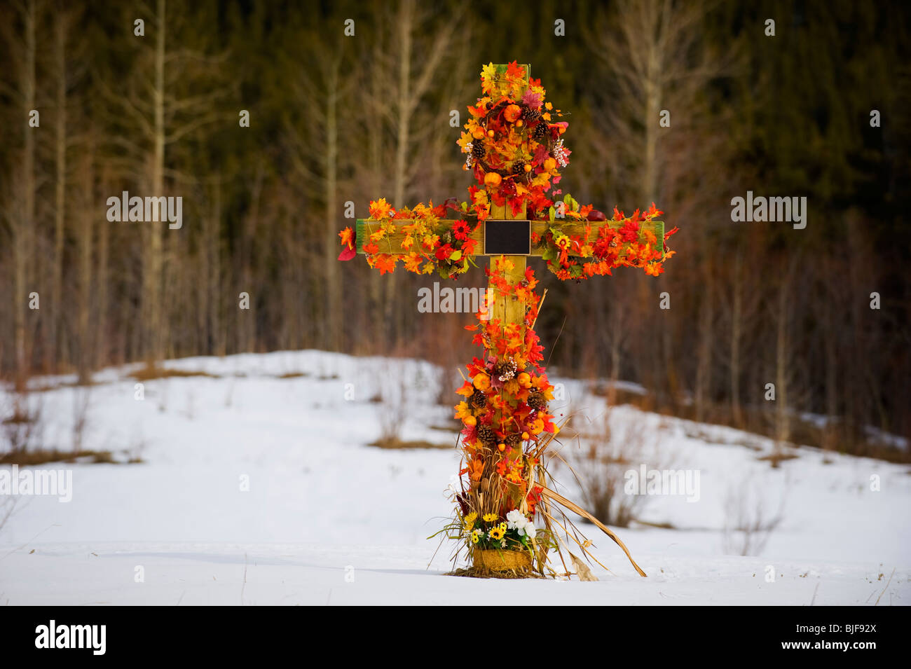 A decorated wooden cross Stock Photo