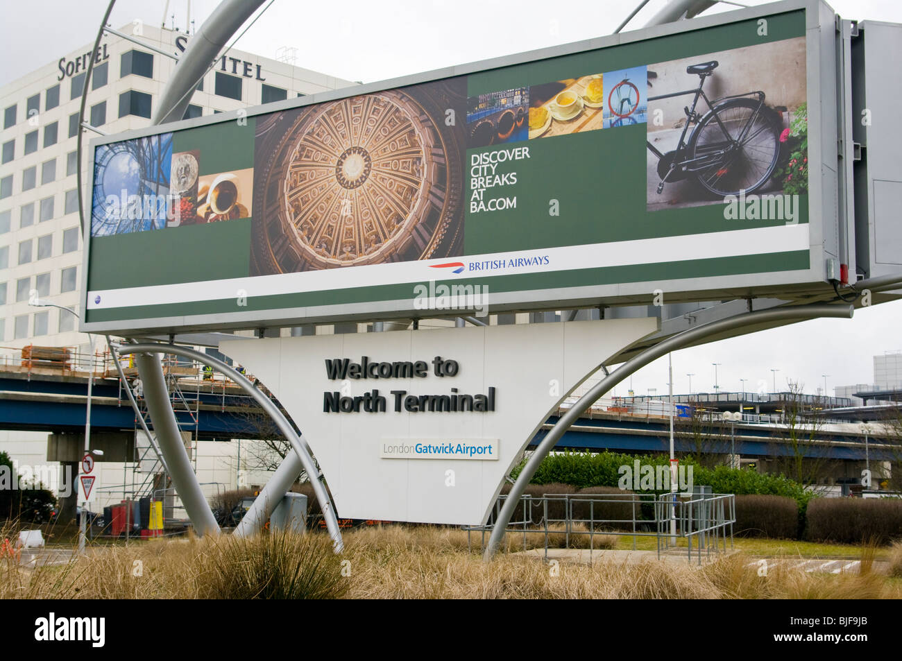 Welcome To North Terminal Sign At Gatwick Airport Stock Photo