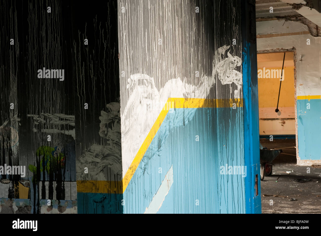 Wall showing smoke damage and marks left by BA shuffle from search team