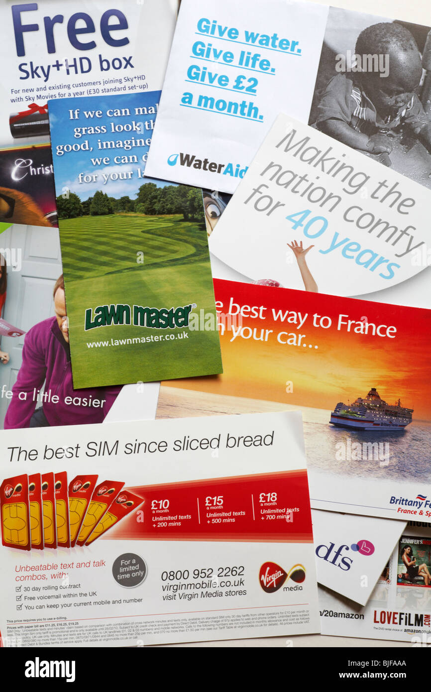 assortment of Junk mail, unsolicited mail Stock Photo