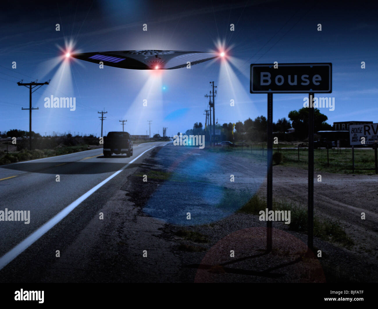 Illustration recreation of Bouse, Arizona UFO sighting Stock Photo