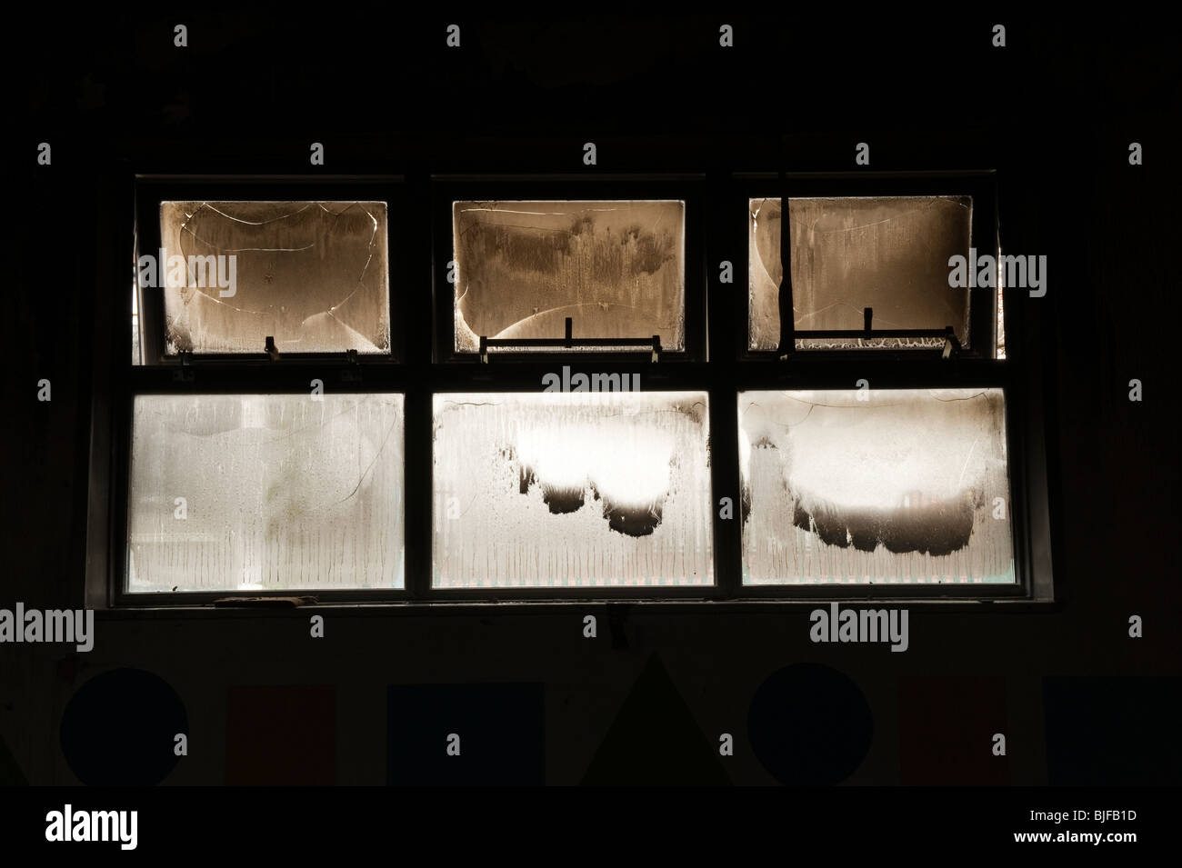 Smoke staining on windows following closed compartment fire Stock Photo