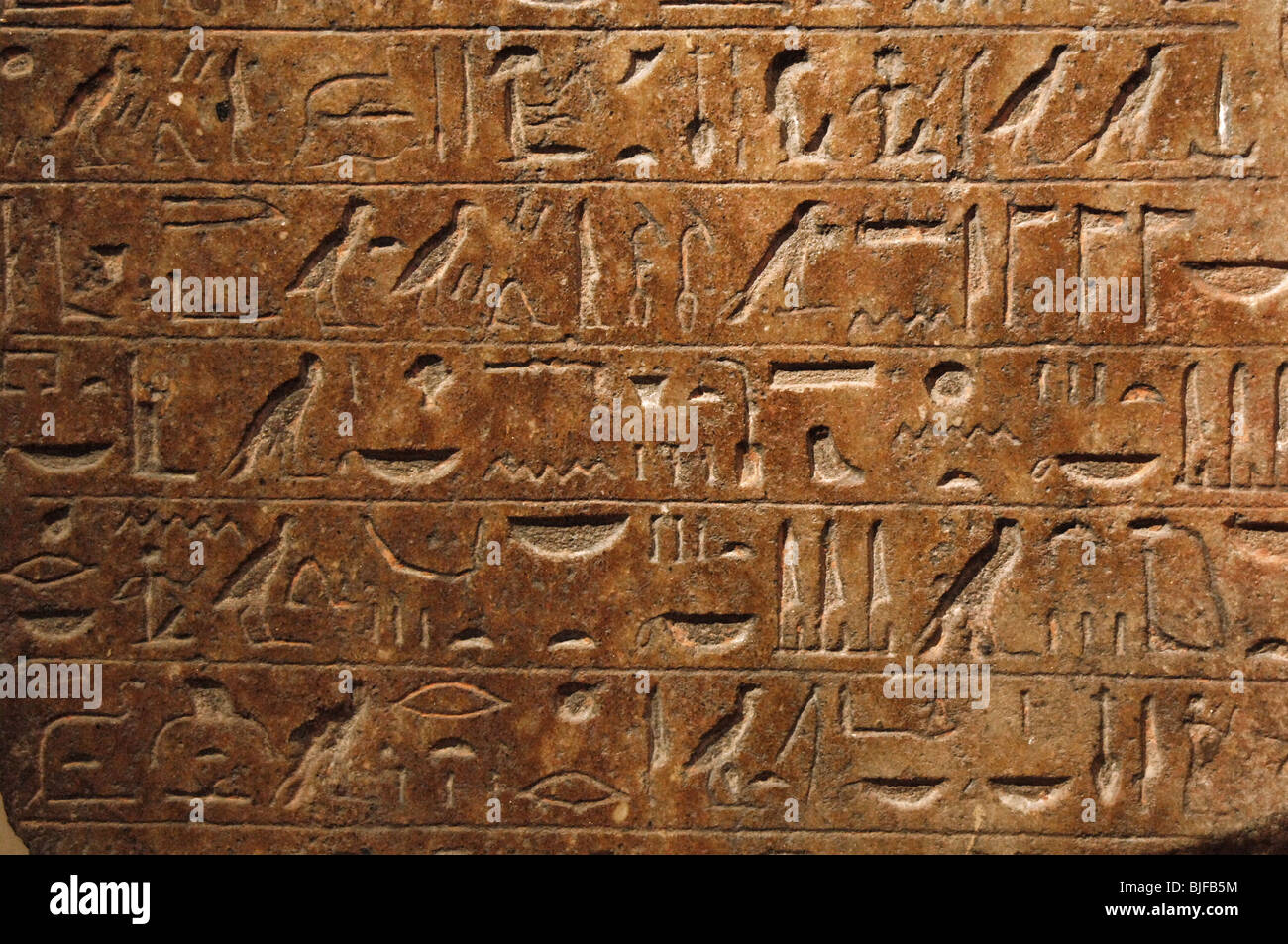 Egyptian Art. New Empire. Dynasty XVIII. Stele with a hymn to Amun. Detail of hieroglyphic writing. Budapest. Hungary. Stock Photo
