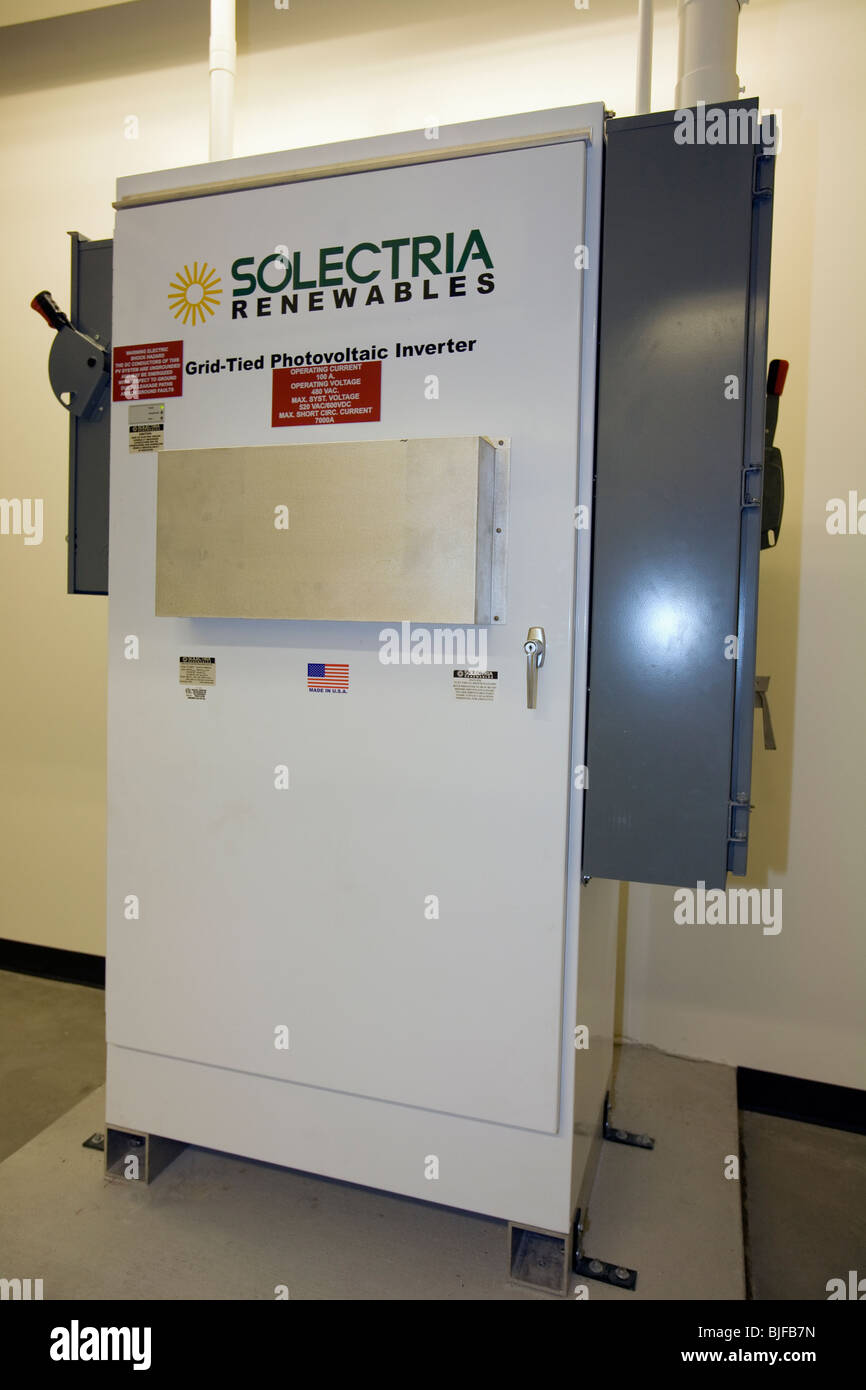 Grid-Tied Photovoltaic Inverter in Control room of Big Blue Bus Terminal, Santa Monica Stock Photo