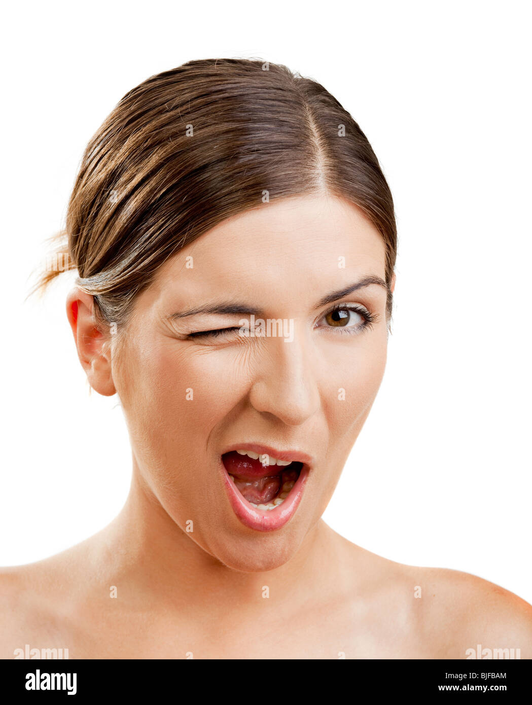 Portrait of a beautiful woman blinking eyes Stock Photo Alamy