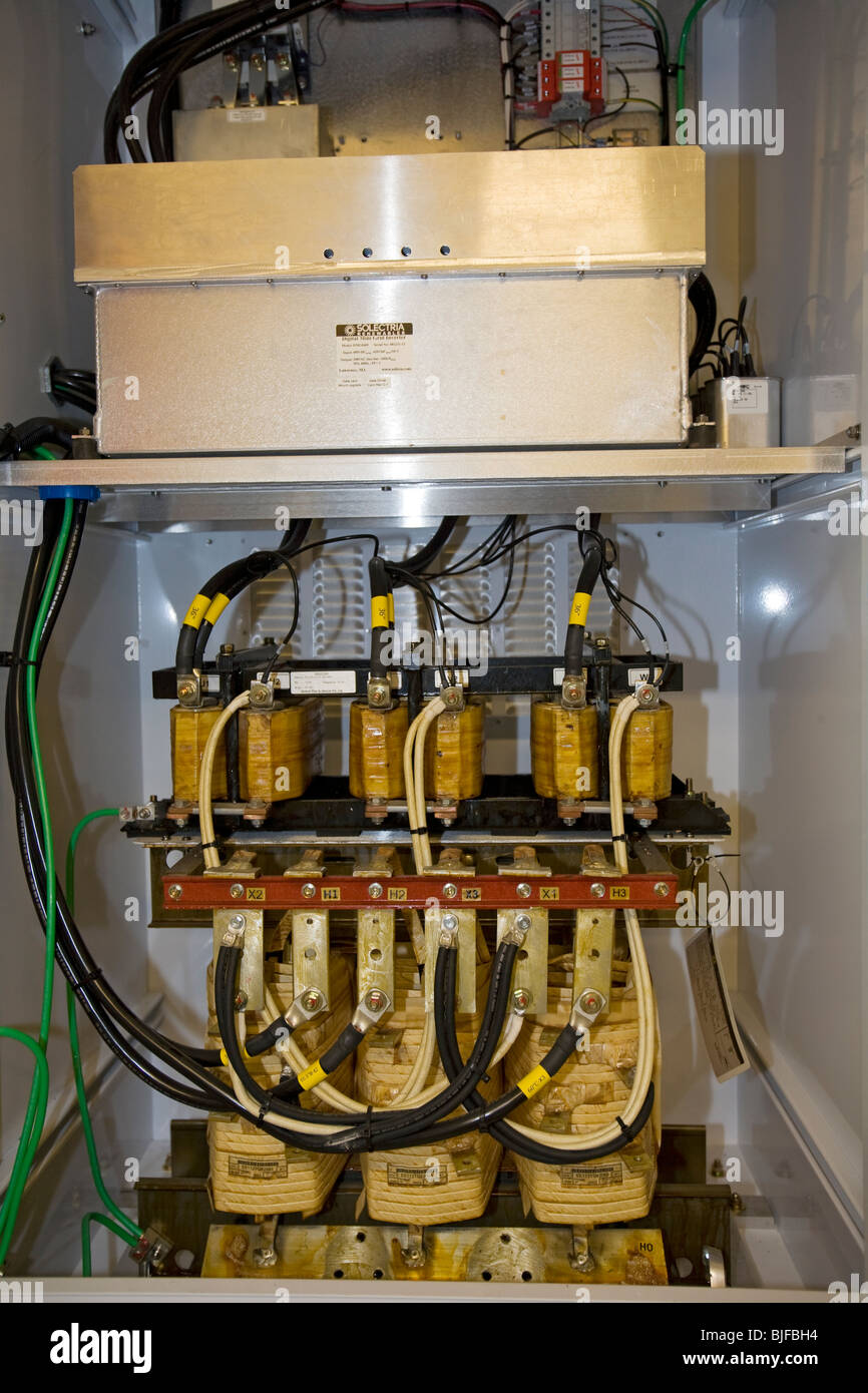 Grid-Tied Photovoltaic Inverter in Control room of Big Blue Bus Terminal, Santa Monica Stock Photo