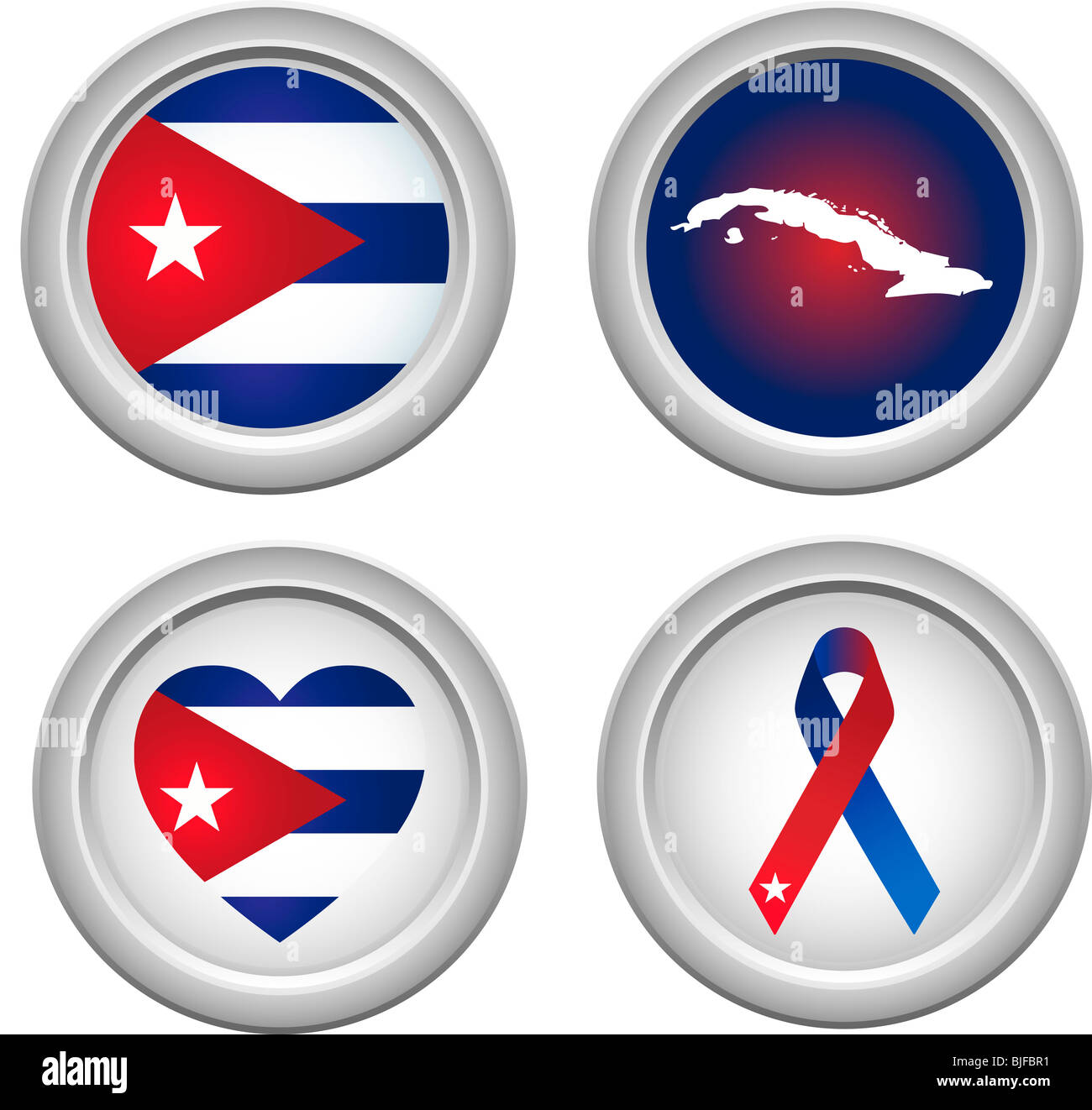 Cuba Buttons with map, flag, heart and ribbon Stock Photo