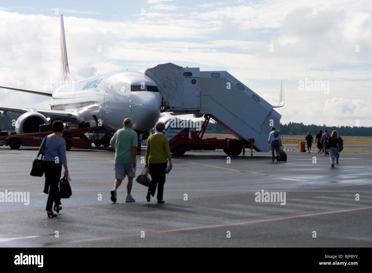 A plane waits at Hobart International Airport, Tasmania, Australia