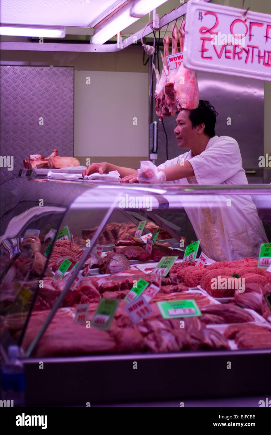 The meat market at Victoria Market, Melbourne, Australia Stock Photo