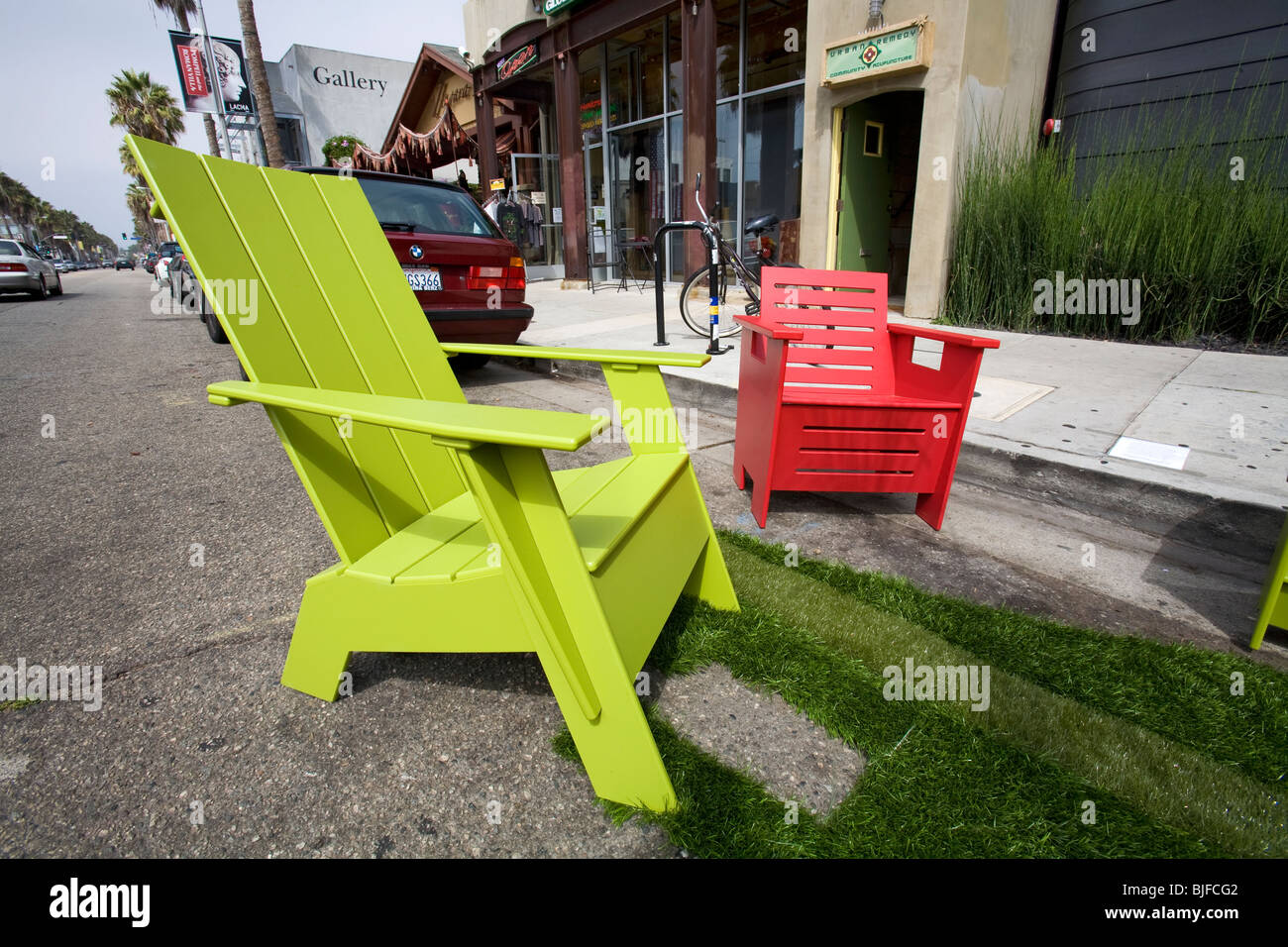 Recycled plastic outdoor furniture by Loll Designs, made from recycled high density polyethylene (HDPE). Stock Photo
