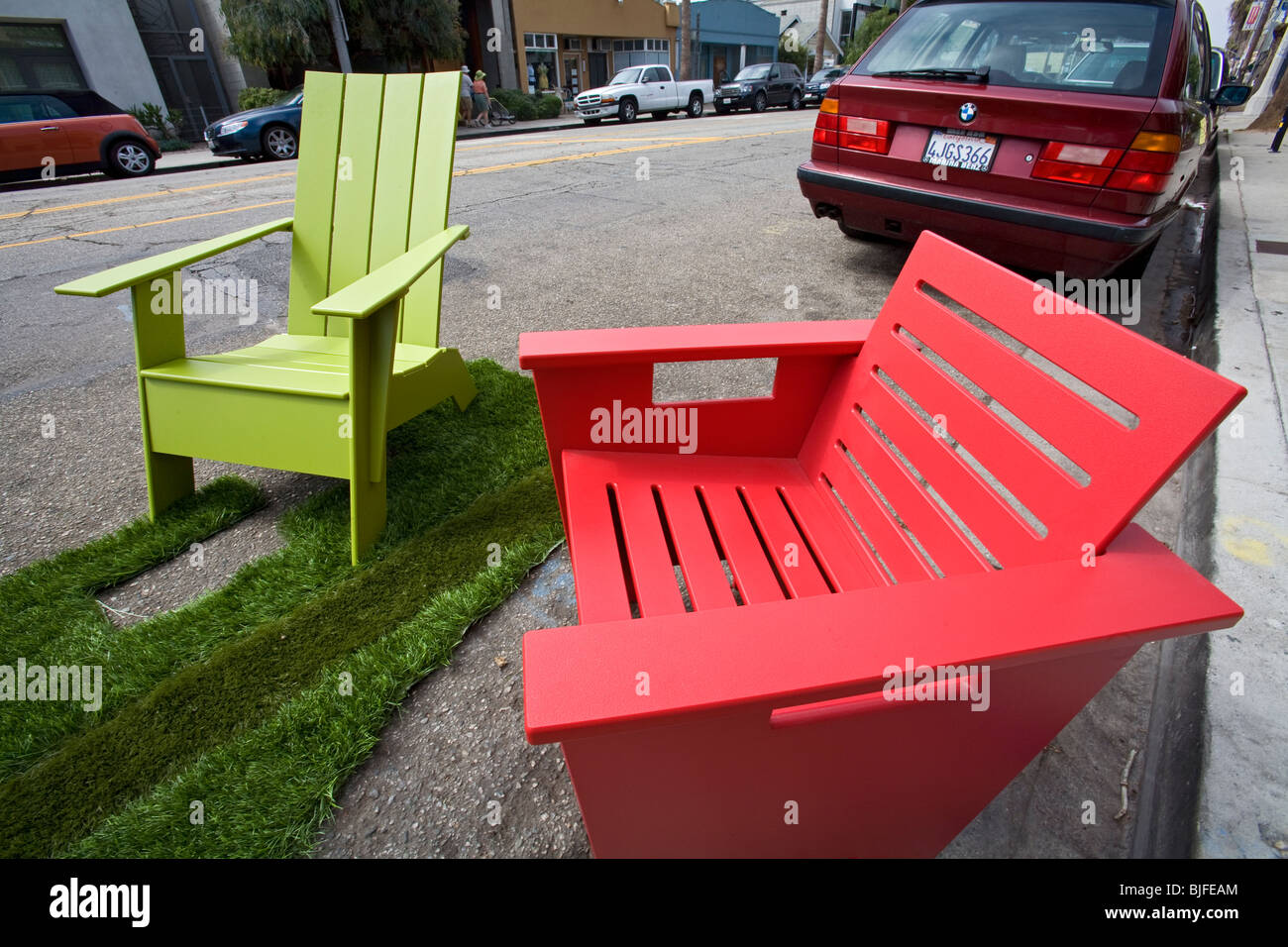 Recycled plastic outdoor furniture by Loll Designs, made from recycled high density polyethylene (HDPE). Stock Photo