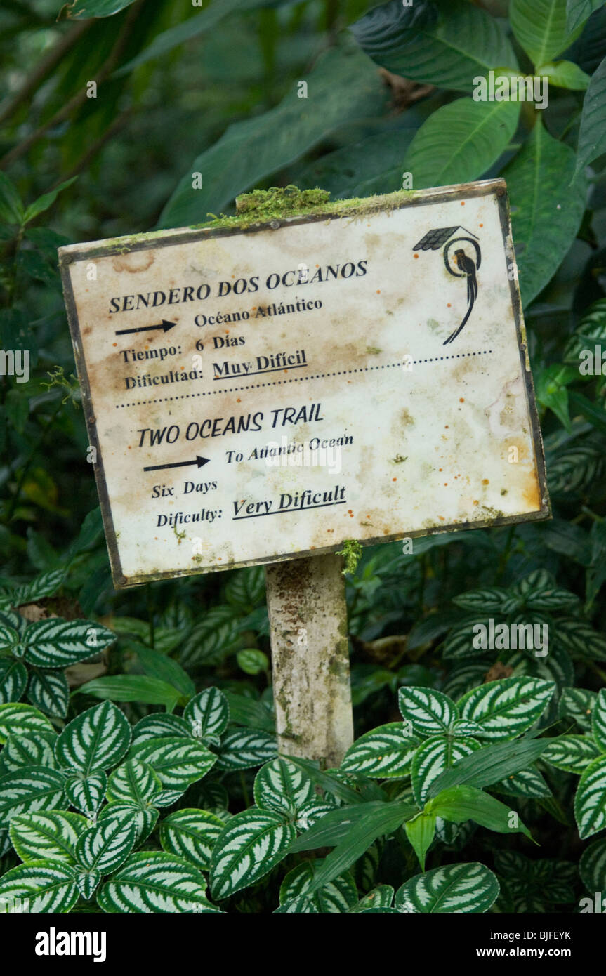 Hiking Trail Sign Parque Nacional la Amistad Panama Stock Photo