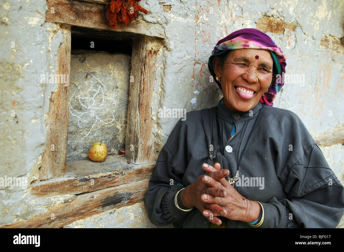 Happy shy bhutia woman from the hills 2 Stock Photo