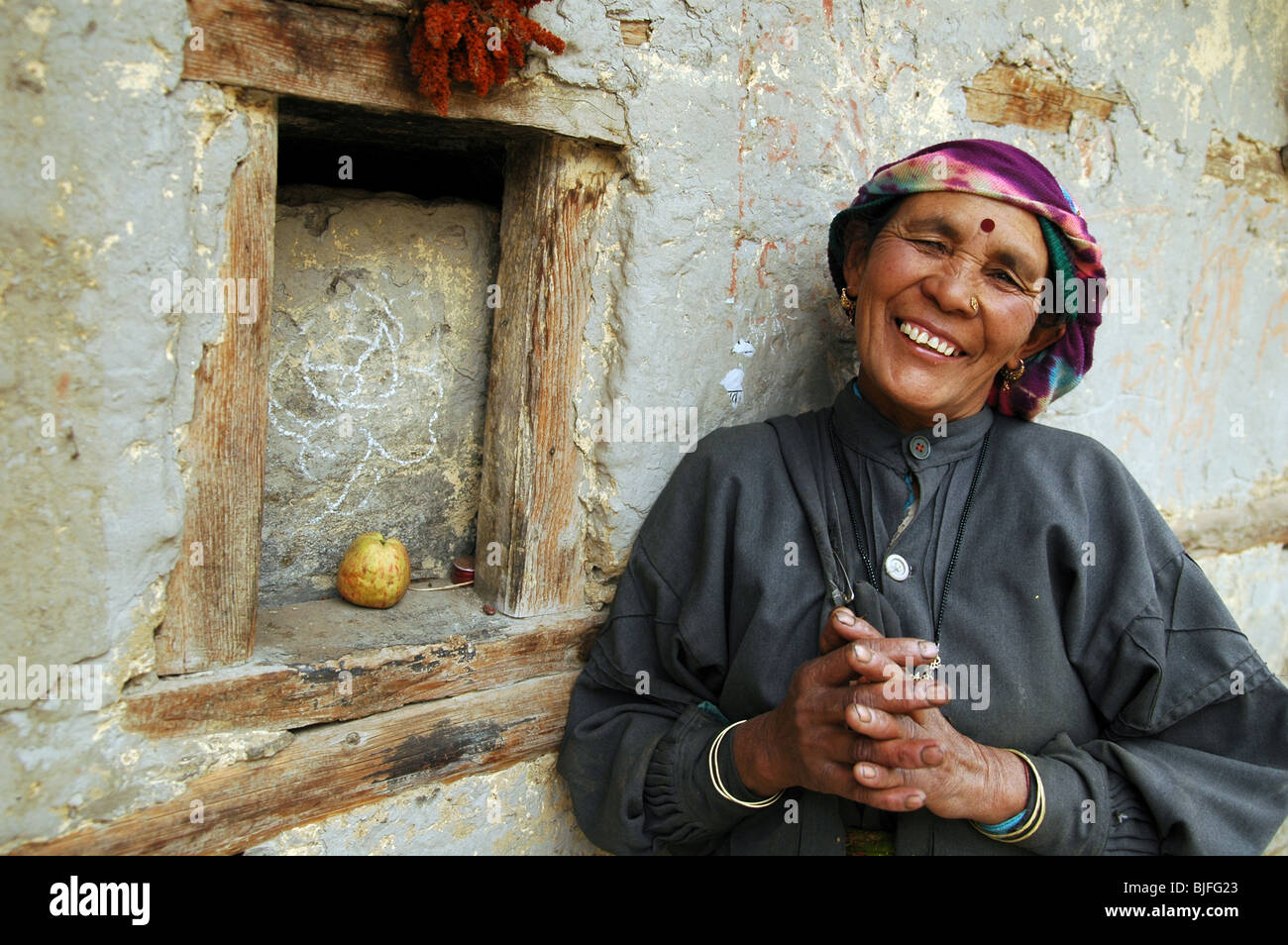 Happy shy bhutia woman from the hills Stock Photo