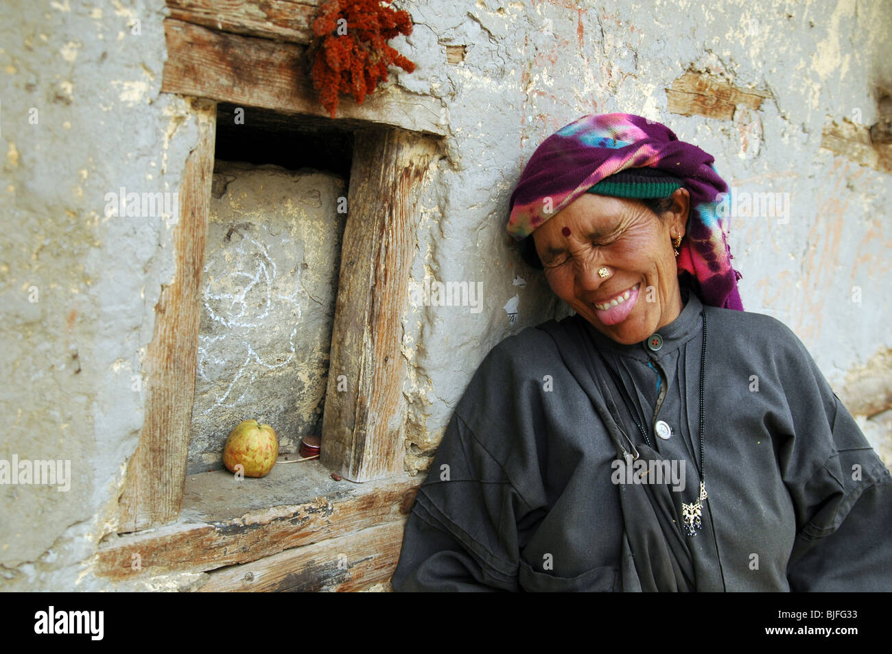 Happy shy bhutia woman from the hills Stock Photo