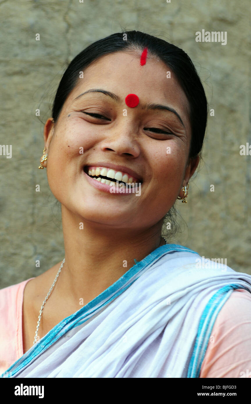 Laughing pretty woman from Assam Stock Photo - Alamy