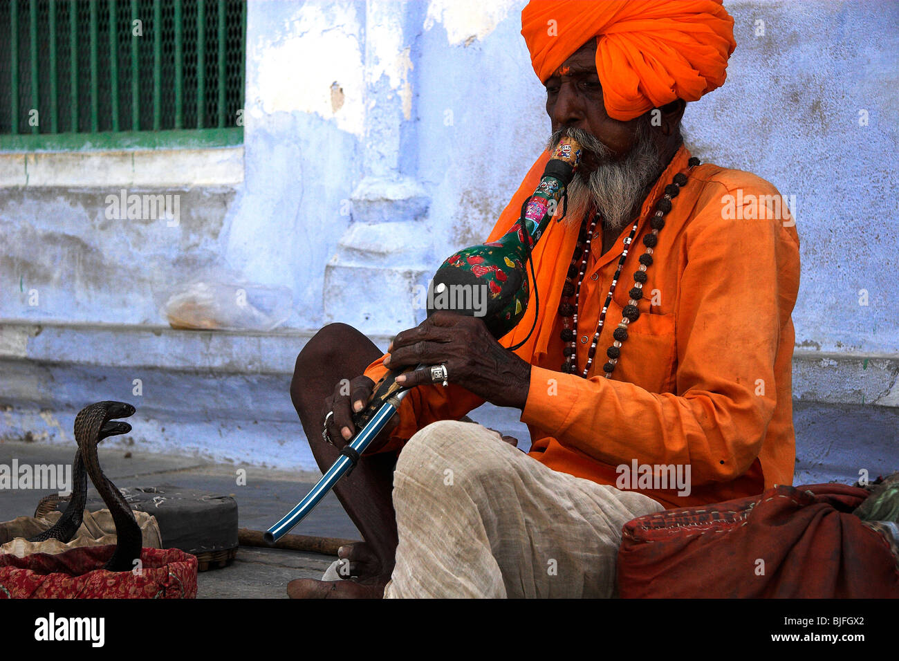 snake charmer in Pushka, rajasthan, india Stock Photo