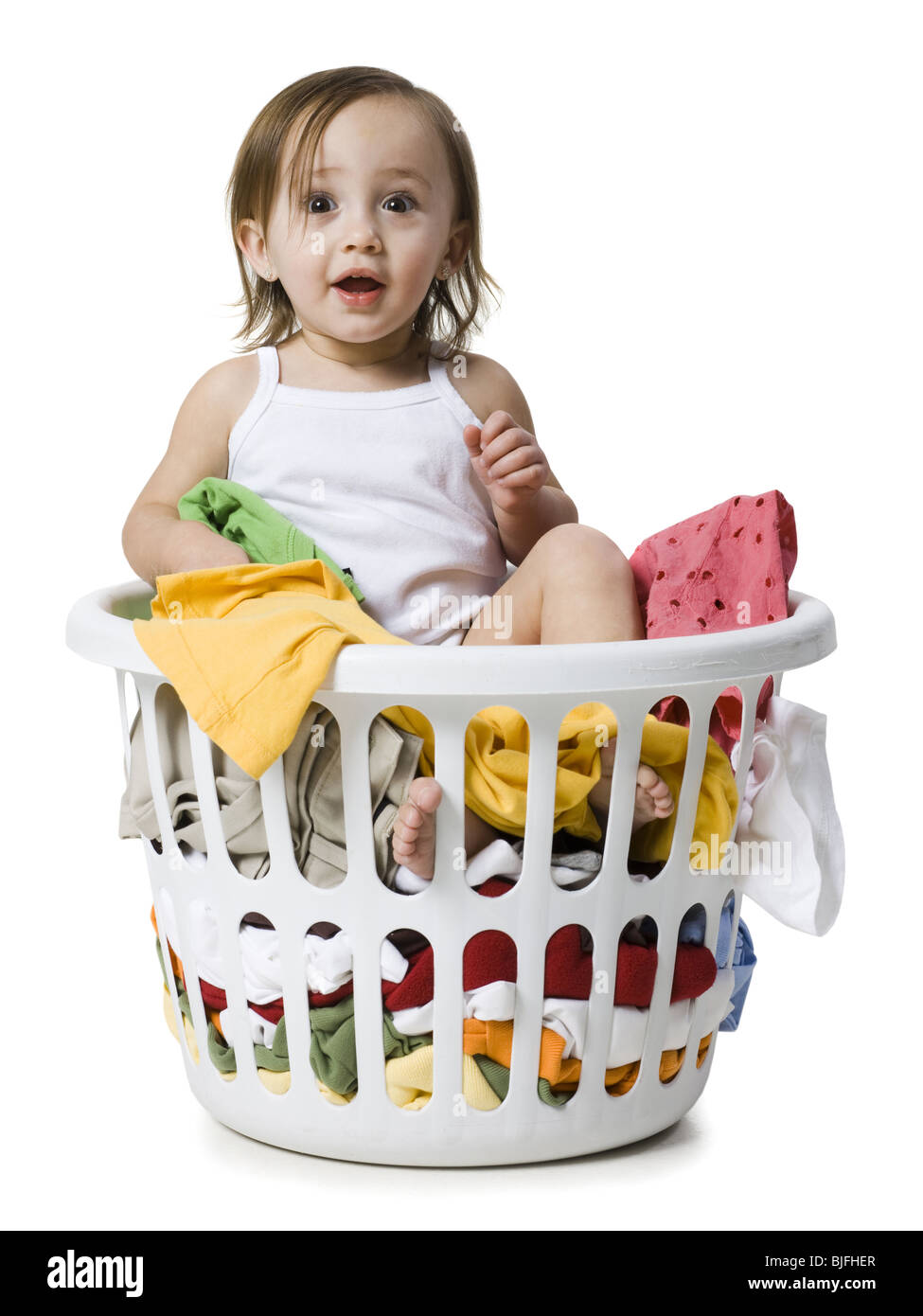 baby girl in a laundry basket Stock Photo - Alamy
