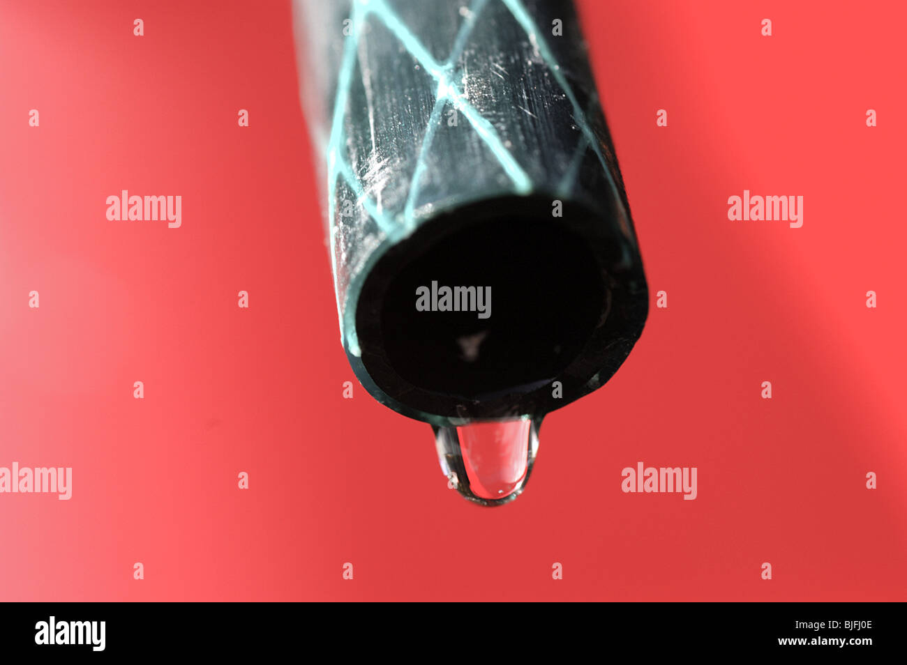 Droplet of water from a garden hose pipe. Water restrictions in the