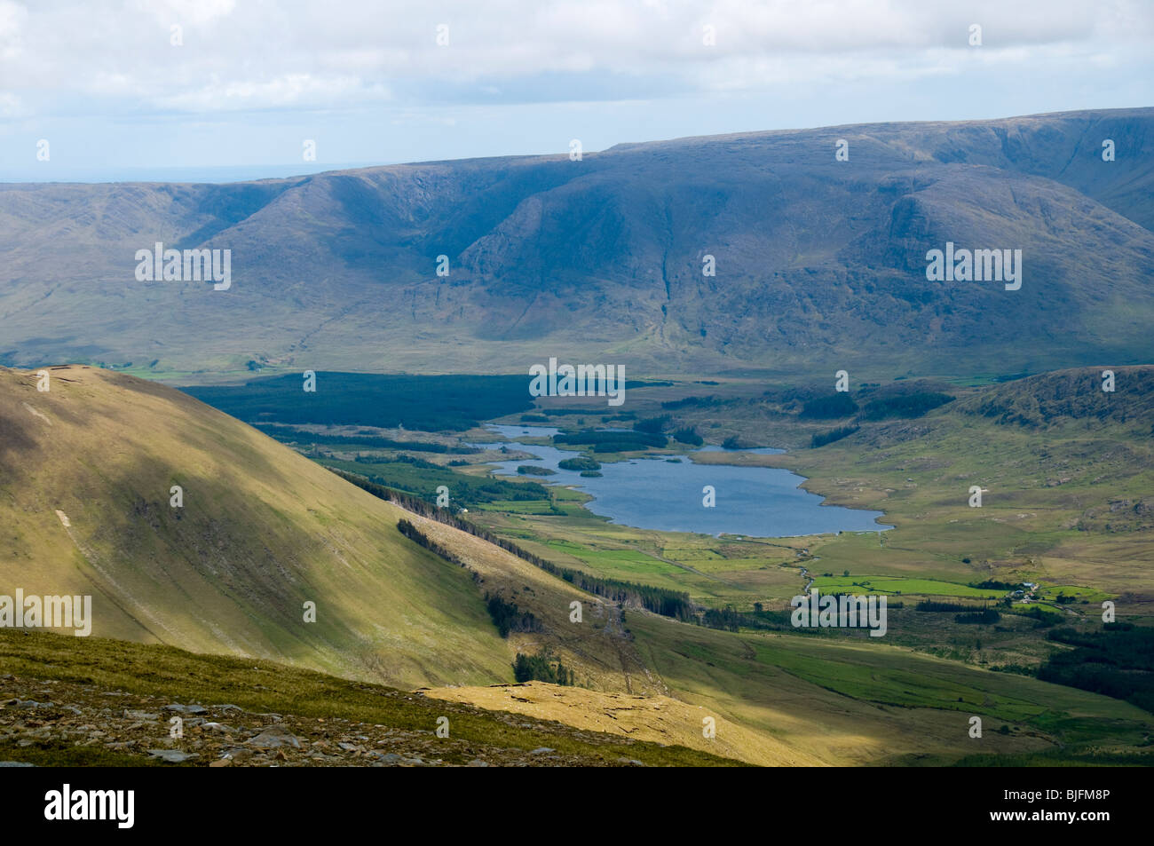 The Maumtrasna plateau in the Partry Mountains from the Sheeffry Hills, County Mayo, Ireland Stock Photo