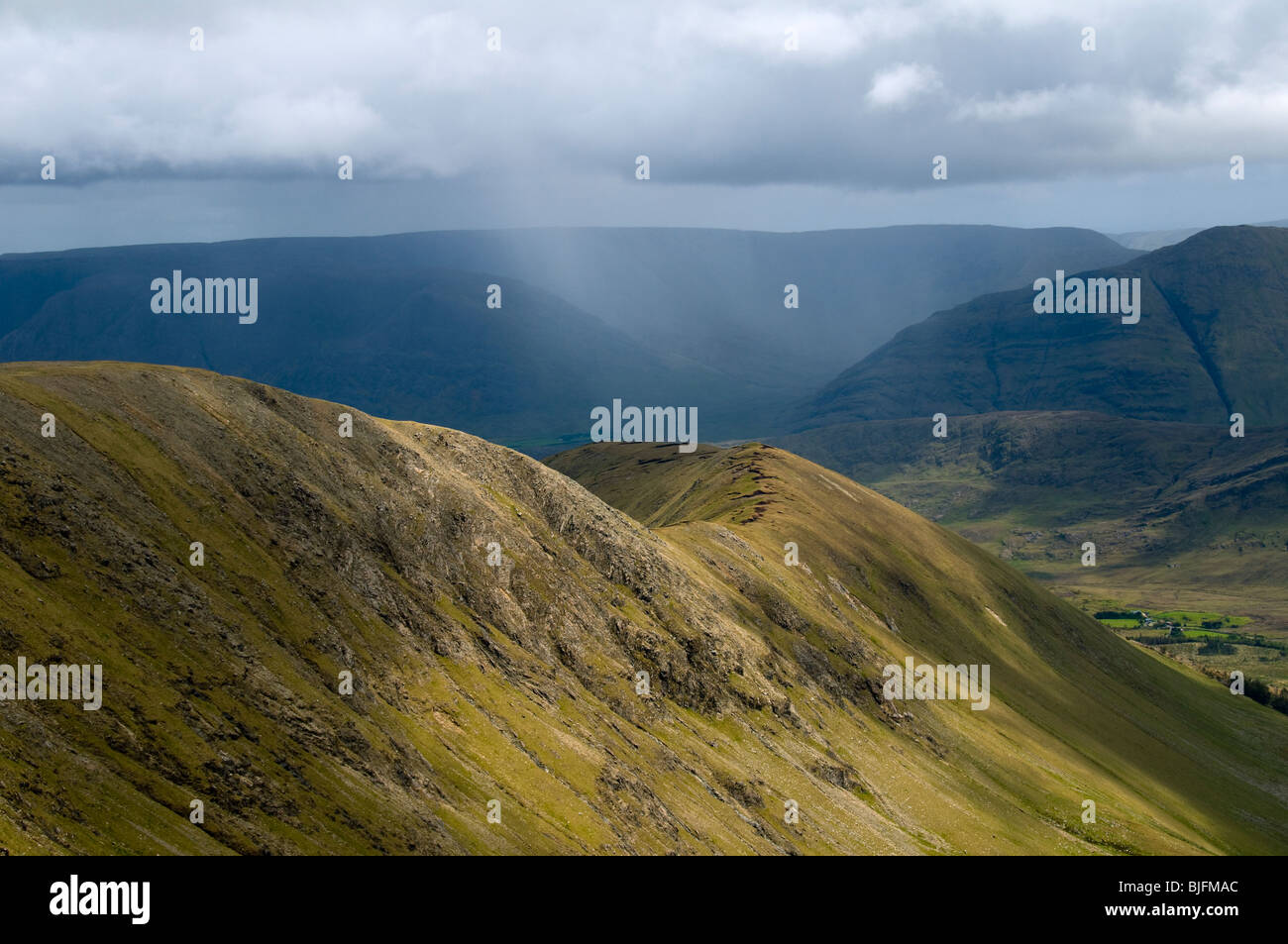 The Maumtrasna plateau in the Partry Mountains from the Sheeffry Hills, County Mayo, Ireland Stock Photo