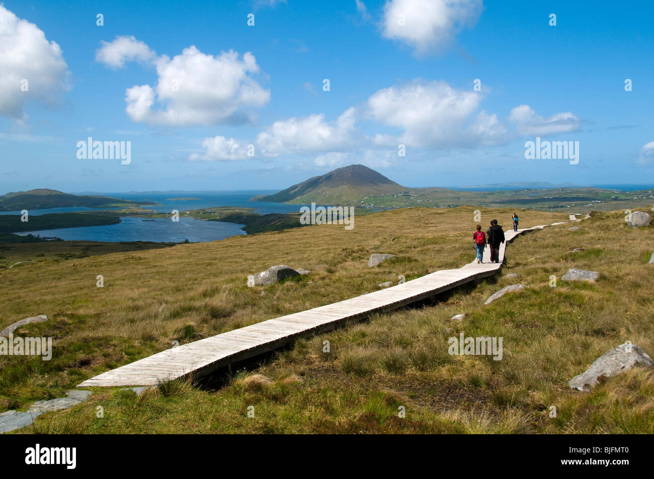 Tully Mountain and Ballynakill Harbour from Diamond Hill, near Letterfrack, Connemara, County Galway, Ireland Stock Photo