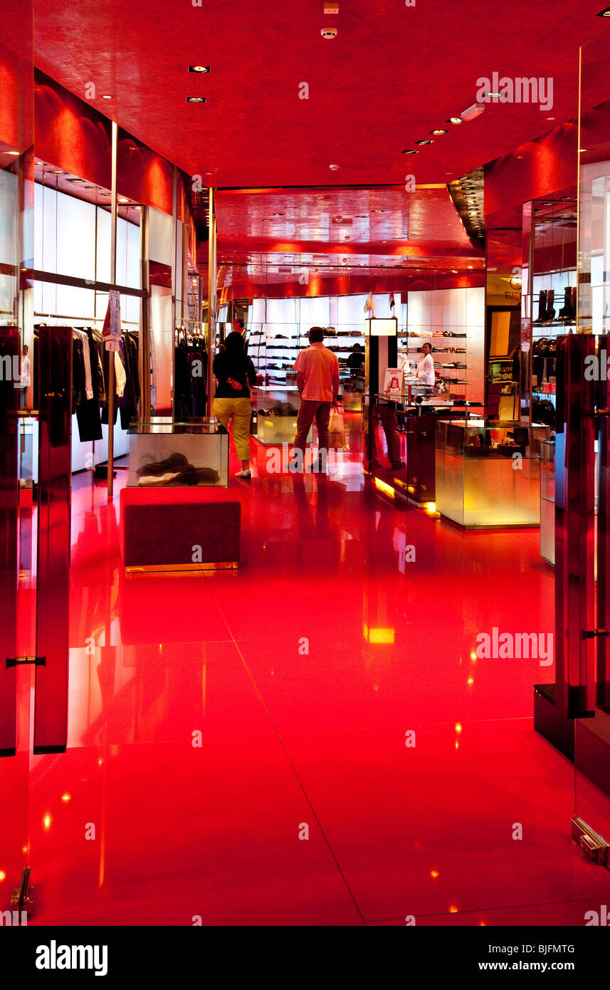 Interior of GF Ferre as designer jean shop the Emirates Mall, Dubai, United Arab Emirates, UAE Stock Photo