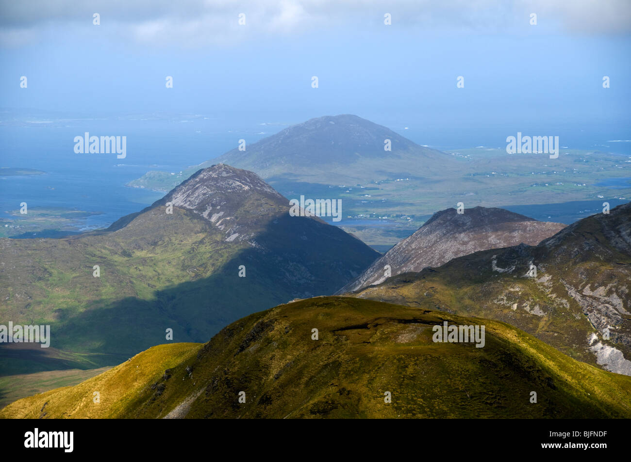 Tully Mountain and Diamond Hill from Benbaun in the Twelve Bens range, Connemara, County Galway, Ireland Stock Photo