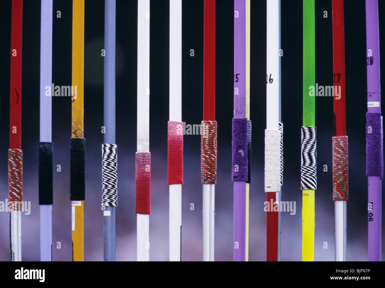 Row of javelin poles Stock Photo Alamy